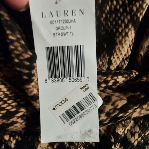 Lauren Ralph Lauren NEW Snake Pattern Brown Ruched Stretch Long Sleeve Dress 10P - Picture 5 of 5